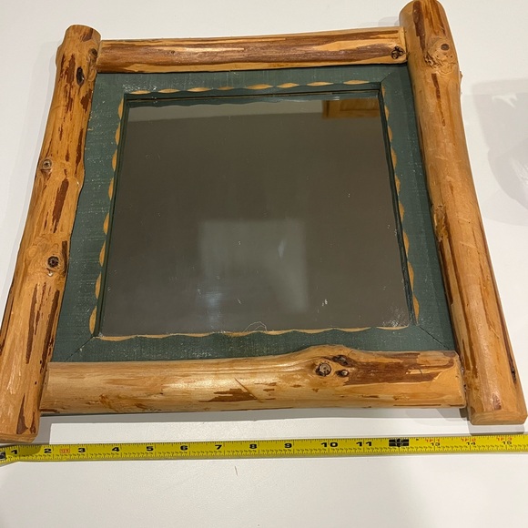 Rustic Wooden Mirror with Green Accents - Picture 5 of 5